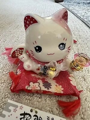 Lucky Fortune Cat Figurine Ceramic Craft Beckoning Cat Maneki Neko 招き猫 H4” Pink • $19.94