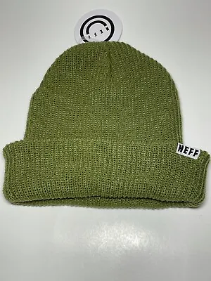 Nwt Neff Olive Green Fold Over Knit Beanie Hat Kawaii Funky Cute Lightweight • £19.29