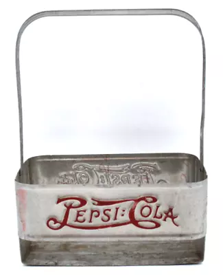 Vintage PEPSI COLA Metal Tin DOUBLE DOT 6-Pack Bottle Caddy Carrier ALCAD • $69.22