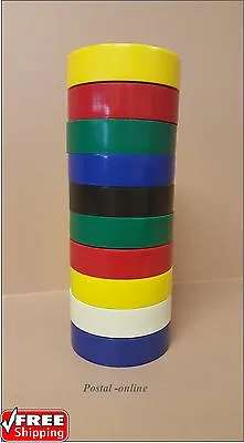 10 Mixed Multi Colour PVC Electrical Insulation Tape 20M Professional Retardent • £6.30