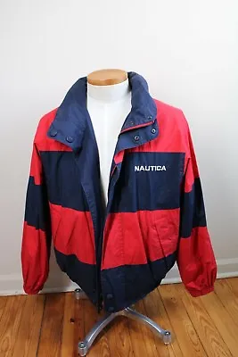 Vtg 90s Nautica L Red Blue Stripe Reversible Sailing Windbreaker Jacket Coat • $167.50