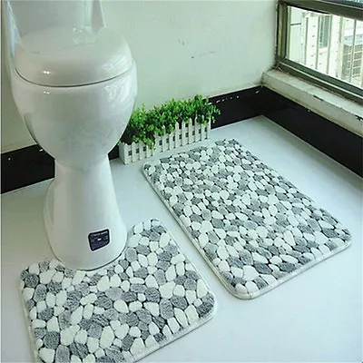 Soft 2pcs Floor Rug Carpet Bath Pedestal Mat Bathroom Shower Toilet Non Slip.AW • $22.49