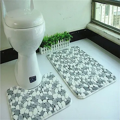 Soft 2pcs Floor Rug Carpet Bath Pedestal Mat Bathroom Shower Toilet Non Slip.EN • $20.46