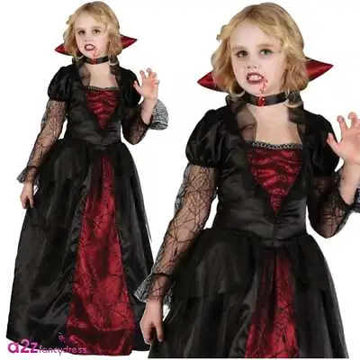 Kids Vampire Princess Costume Halloween Gothic Vampiress Fancy Dress 3-13 Years • £12.95