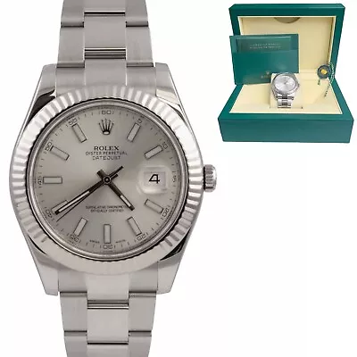 Rolex Datejust II 41mm Stainless Silver Dial FLUTED Watch 116334 BOX BOOK TAG • $9292.29