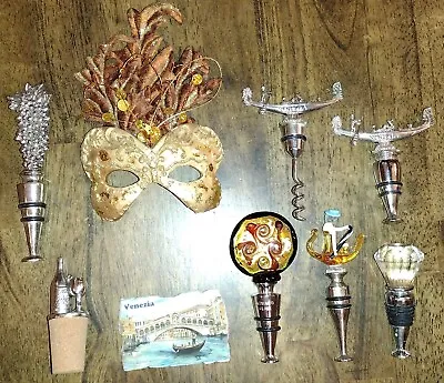 Venice Murano Glass Wine Bottle Stopper Venezia Gondola Mask 9pc Lot Corkscrew • $39.99