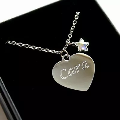 Engraved Necklace Heart Pendant Personalised Jewellery Birthday Gifts Boxed • £13.49