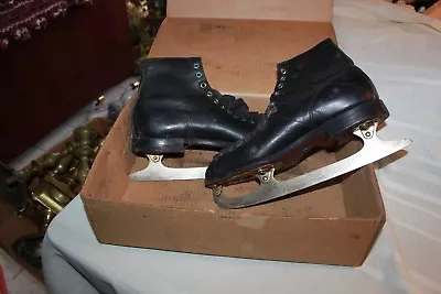 Vintage Mens Arco Continenta Figure Ice Skates Black Leather Box • $28.49