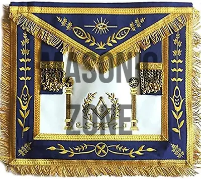 Masonic Navy Blue Apron Master Mason Square G & Pillars Freemasons Gold Fringe • $55.99
