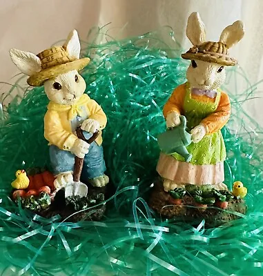 Vintage Mr. And Mrs. Easter Farmer  Bunny 4.25”Resin Decorations • $16.50