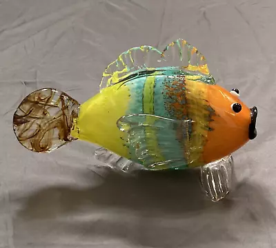 Murano Style Blown Glass Tropical Fish Large Multi Color 10 Inches Long • $49