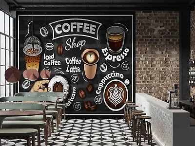 3D Coffee Shop Poster Blackboard Wallpaper Wall Mural Peel And Stick Wallpaper • $225.18