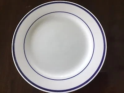 ONEIDA Maitre D' Porcelain 9  SALAD PLATE White With Deep Blue Bands-4 Available • $12.95