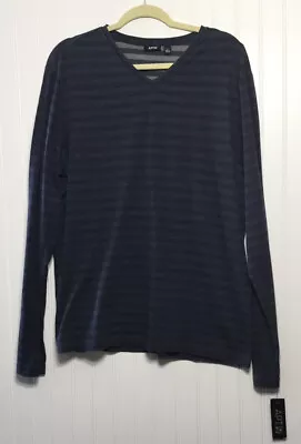 New APT.9 Mens Large V Neck Long Sleeve Striped Pullover Shirt Tee Blue Gray • $16