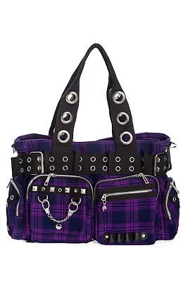 £39.99 • Buy Purple Tartan Check Gothic Rockabilly Emo Punk Handcuff Camdyn Bag BANNED 