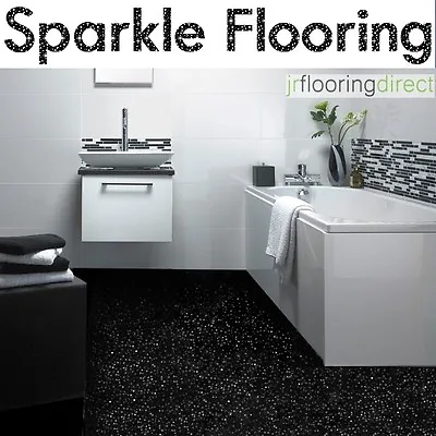 £49.95 • Buy BLACK Sparkly Flooring / Glitter Effect Vinyl Floor. Sparkle Lino -choice JRFBLK