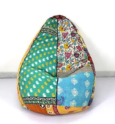 Vintage Kantha Quilt Cotton Bohemian Bean Bag Chair Pouf Floor Pillow Ottoman • $48.60
