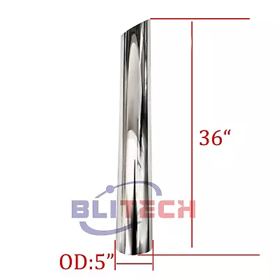 5 Inch 5  OD X 36  36 Inch Mitre Cut Chrome Stack Pipe Semi Truck Tailpipe Tube • $99.90