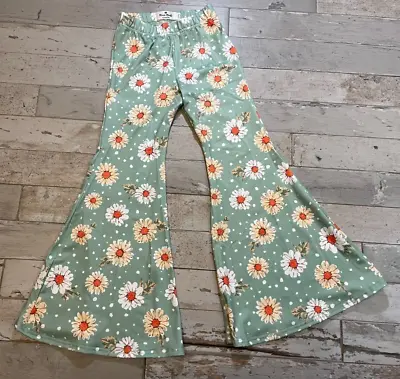 $4.95 • Buy Marie Nicole Floral Bell Bottom Pants Green Daisy Boho Hippie 3 Mo To 10 Yr NEW