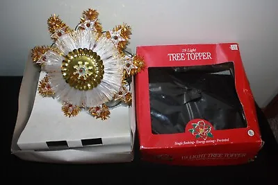 Vintage 19 Light Tree Topper Gold Tinsel Star Single Flashing Multi-Color Bulbs • $12.99