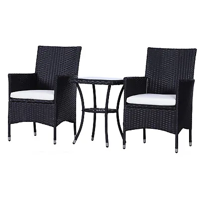 Outsunny Rattan Bistro Set Garden Chair Table Patio Outdoor Black • £104.99