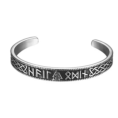 Men's Viking Open Bracelet Stainless Steel Nordic Runes Celtic Knot Bangle Cuff • $16.14
