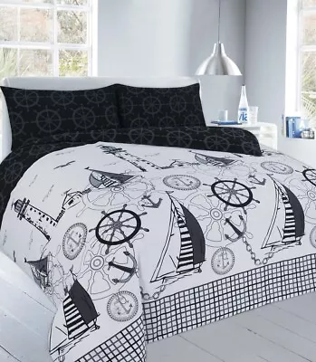 £17.95 • Buy Blue Red Boats Sailor Nautical Duvet Quilt Cover And Pillowcase Bedding Sets