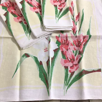 Vintage Gladiolus Flower Floral Set Of 4 Napkins 16x16  • $24