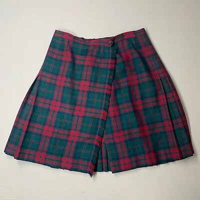 Highland Queen Kilt Skirt 14 Red Green Pleated Plaid Uniform Costume Wool Adult • $16.49