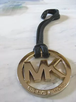 MICHAEL KORS BLACK LEATHER STRAP Silver KEY FOB BAG CHARM KEYCHAIN HANG TAG • $12.95