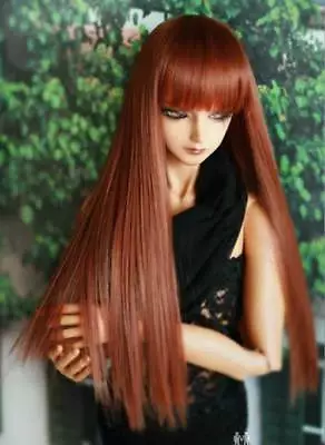 1/3 8-9 BJD Doll Wig Red Powder Brown Auburn Bangs Handsome Hair Long  • $23.22