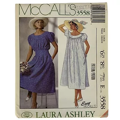 McCalls 3558 Laura Ashley Dress Scoop Neck Size Large Sewing Pattern 1988 UNCUT • $24.99