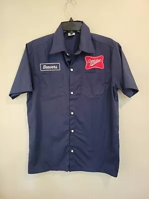 Milwaukee Brewers Miller Lite SGA Mens Size S Navy Blue Button Up Polo Shirt EUC • $5