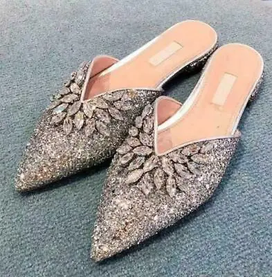 Sequins Women's Rhinestones Slippers BlingBling Mules Pointed Toe Shoes Fashion • $49.40