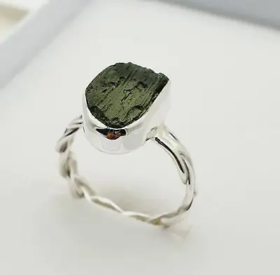 Natural Raw Moldavite Gemstone Ring 925 Sterling Silver Jewelry All Size MO2239 • $13.50