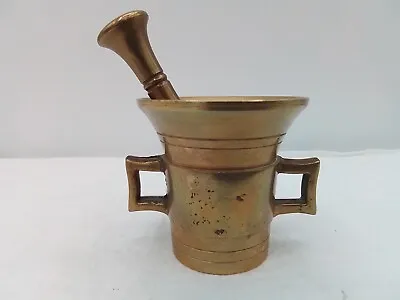 Brass Metal Art Vintage Mortar Pestle Spice Grinder Herb Anthropology Gardener • $19.99