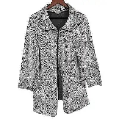 Habitat Womens Size Large Full Zip Black White Coat Jacket Blouse Shirt Top  • $40.14