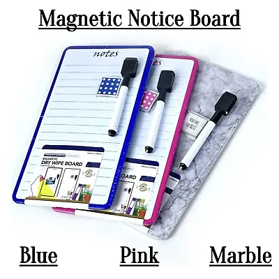 Magnetic Notice Board Dry Wipe Board Fridge Message Boards With Marker & Magnet • £6.99
