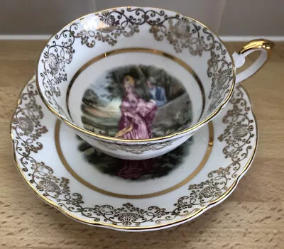 £3.50 • Buy NEWTOWN CHINA CUP & SAUCER REGENCY COURTING COUPLE 22kt GOLD