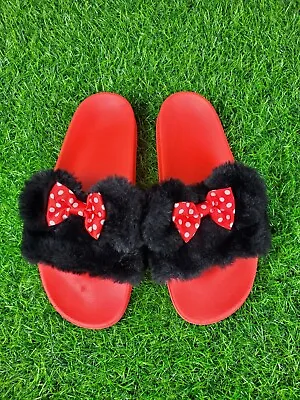 DISNEY Minnie Mouse Black & Red Sandals Slides Slippers Womens Size 10 - VGUC • $11.90