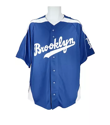 Majestic Men's Jersey Brooklyn Dodgers Royal Blue White Short Sleeve Button Down • $49