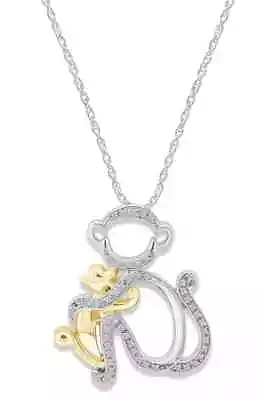 0.70Ct Round Moissanite Monkey Animal Pendant 18  14K Two Tone Plated 925 Silver • $108.97