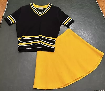 Vintage 100% Virgin Wool Cheerleading Outfit Black & Gold Early 70's • $179