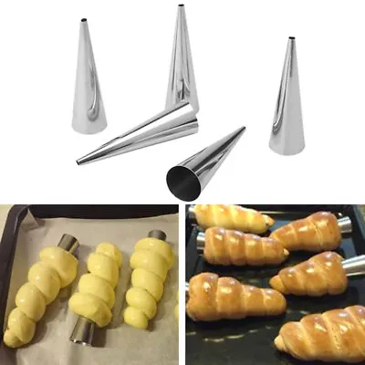 5Pcs Stainless Steel Pastry Cream Horn Cone Shape Mould Bread Cake Baking Mold • £5.99