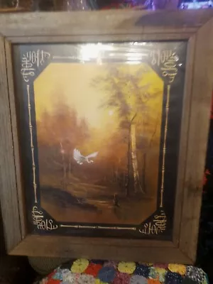     Vintage Louisiana Cypress Barn Wood Frame..egret  Picture Nice!!    • $49.99