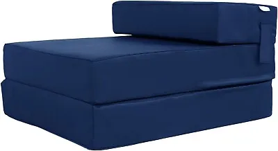 Navy Single Fold Out Futon Polyester Fiber Chair Guest Z Bed Folding Mattress • £39.95