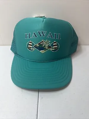 Nissin Vintage Hawaii Teal Hat Cap Snapback Trucker Hat Mesh Glitter NEW • $30