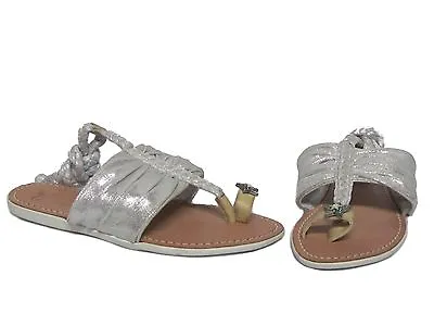 MISS TRISH OF CAPRI Lyora Glimmer Silver Star Rhinestone Toe Ankle Wrap Sandals • $24.99