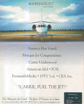 Framed Advert/picture 13x11 Marquis Jet Congratulates Carrie Underwood • £26.99