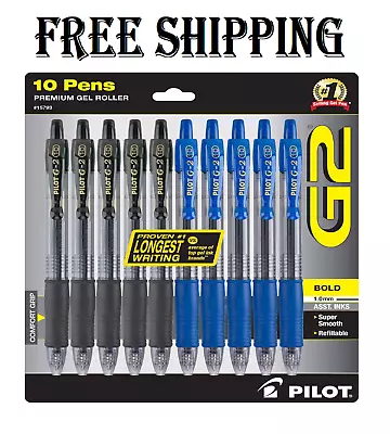 G2 Bold Premium Gel Pens Bulk Pack Of 10 Pilot G2 5 Black G-2 & 5 Blue Ink 1.0mm • $31.39